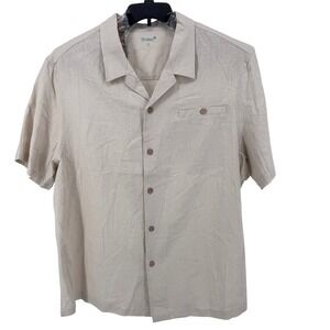 KS Island Shirt  Mens Big & Tall 2XL Linen Blend Short Sleeve Camp Shirt Beige